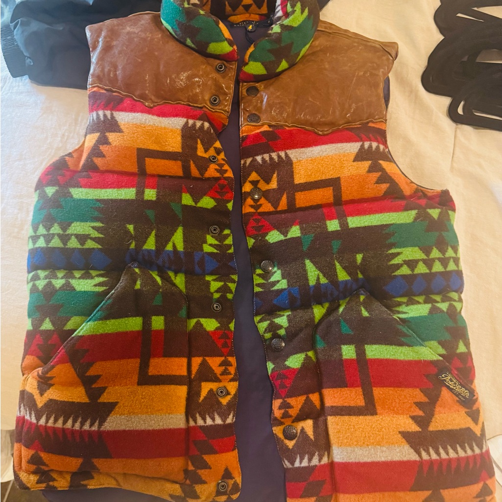 Nwt Polo Ralph Lauren Aztec Navajo Wool/Leather Down Vest Size Small